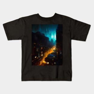 Cityscape Neon Lit At Night Kids T-Shirt